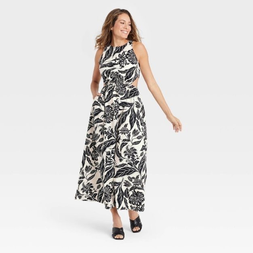 Women's Sleeveless Dress - Who What Wear™ Floral black white S NWOT